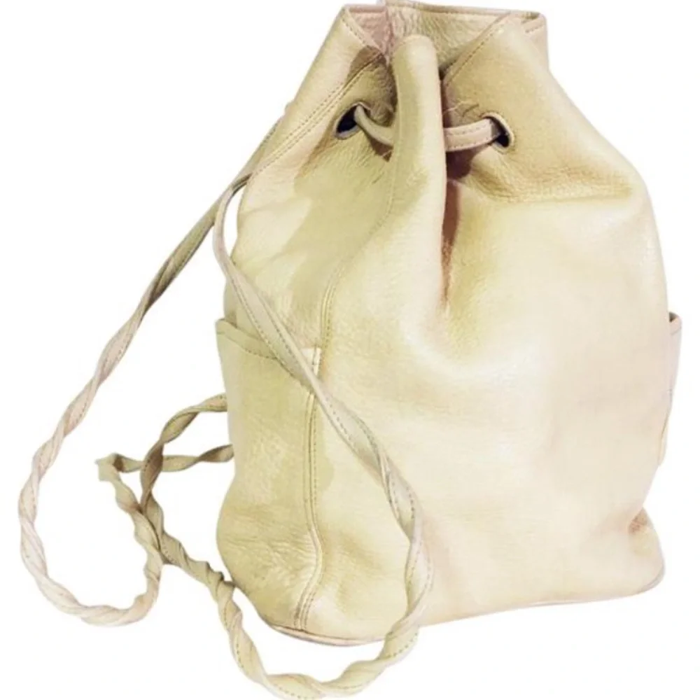 Genuine leather cream color handmade backpack sling bag drawstring vintage